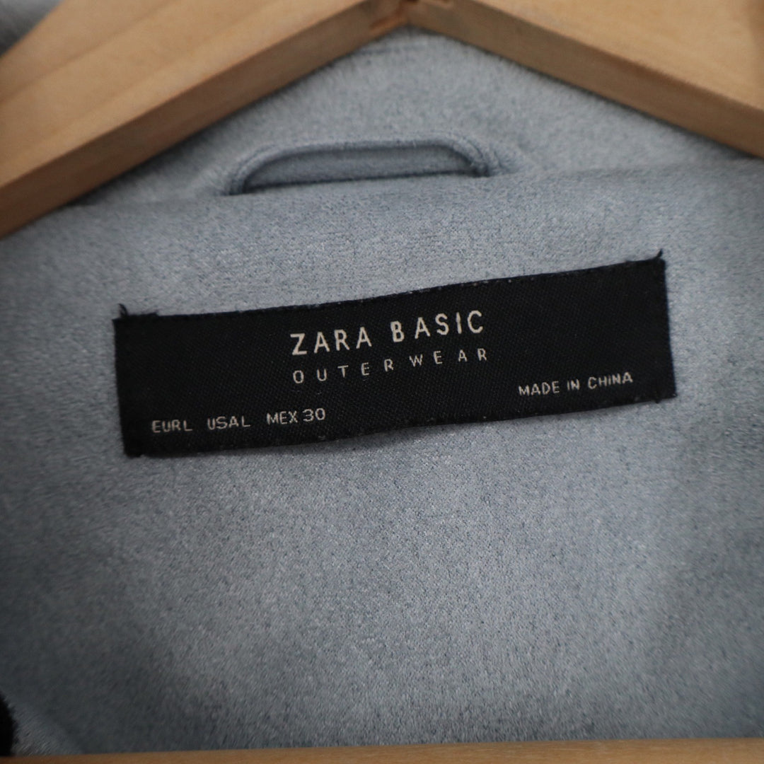 Zara Basic Light Blue Faux Suede Moto Biker Jacket Cropped Size L
