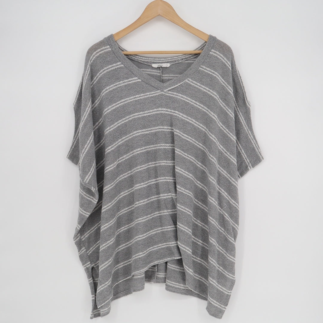 Talulah Dolman T Shirt Womens Large Gray White Striped Stretch V-Neck Side Slit