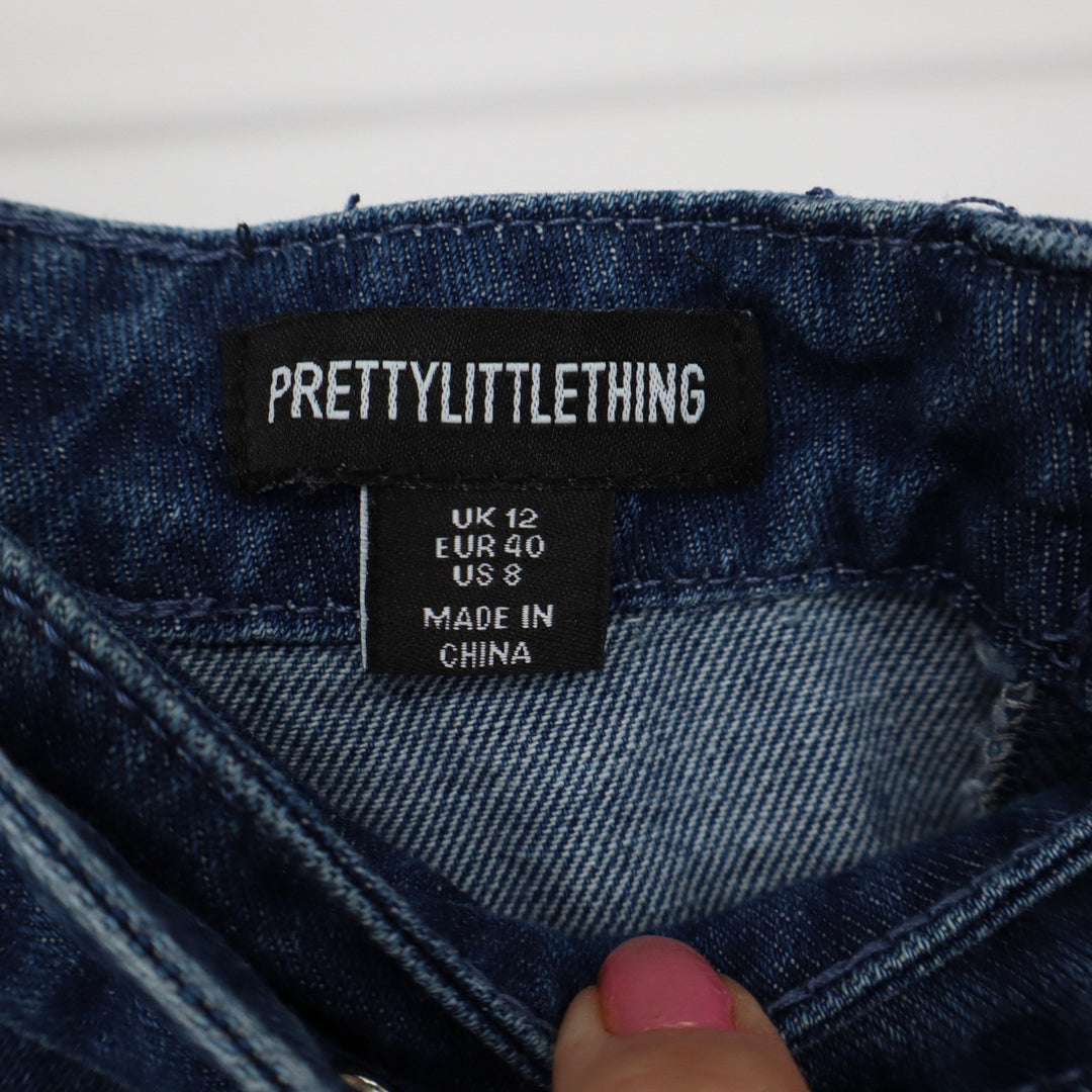 PrettyLittleThing Denim Skirt Womens 8 Maxi Western Belted Blue Slit Excellent