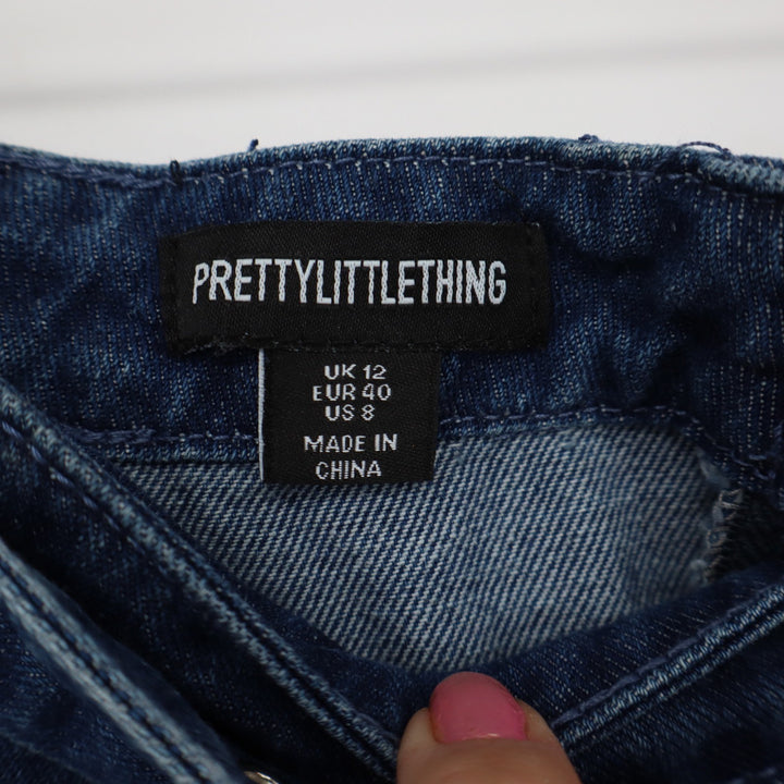 PrettyLittleThing Denim Skirt Womens 8 Maxi Western Belted Blue Slit Excellent
