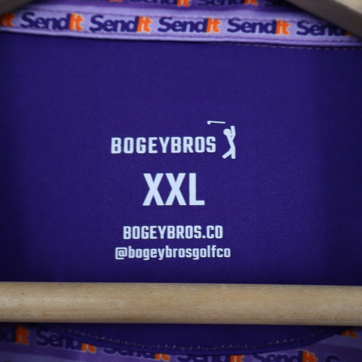 Bogeybros Polo Shirt Mens 2XL Purple Printed Stretch Short Sleeve Golf Tennis