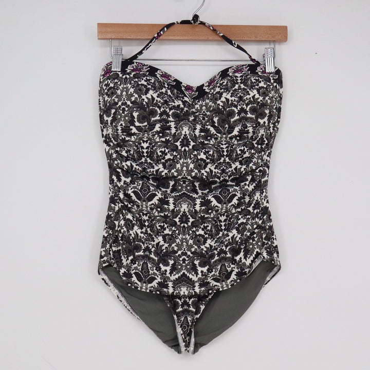 Tommy Bahama Women's Black White Damask Floral Halter One Piece Swimsuit 8