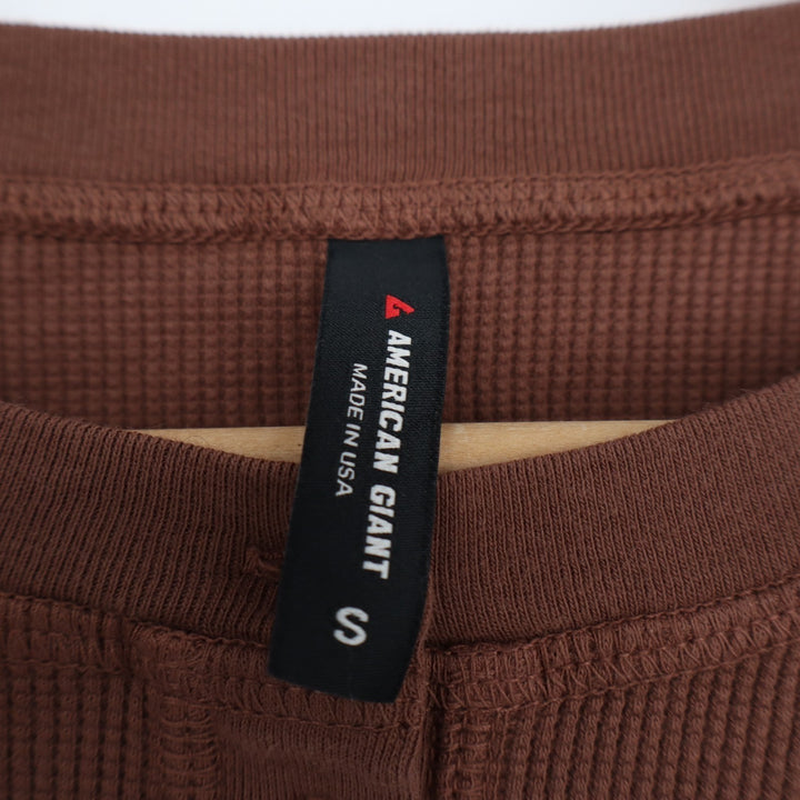 American Giant Thermal T-Shirt Womens Small Brown Cotton Waffle Knit Henley Neck