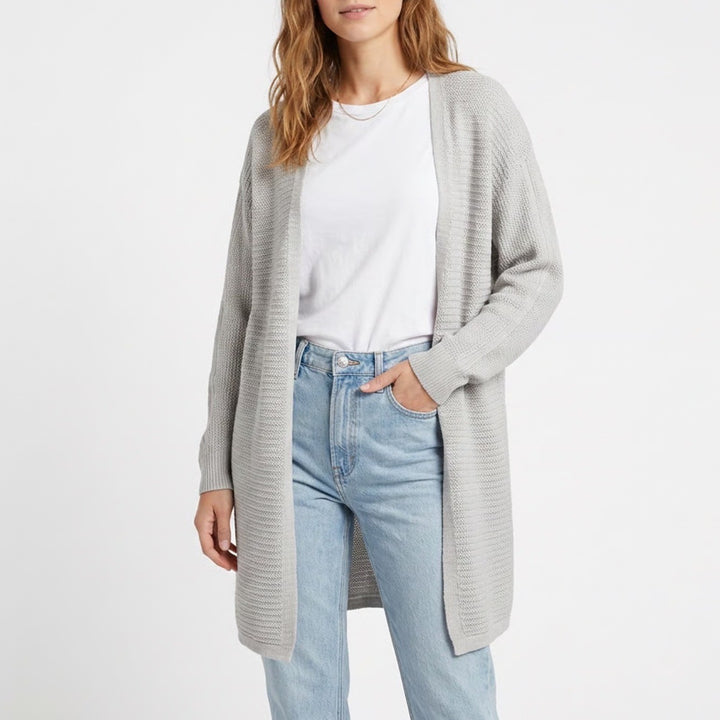 Tahari Cardigan Sweater Womens XL Heather Gray Textured Tight Knit Open Front