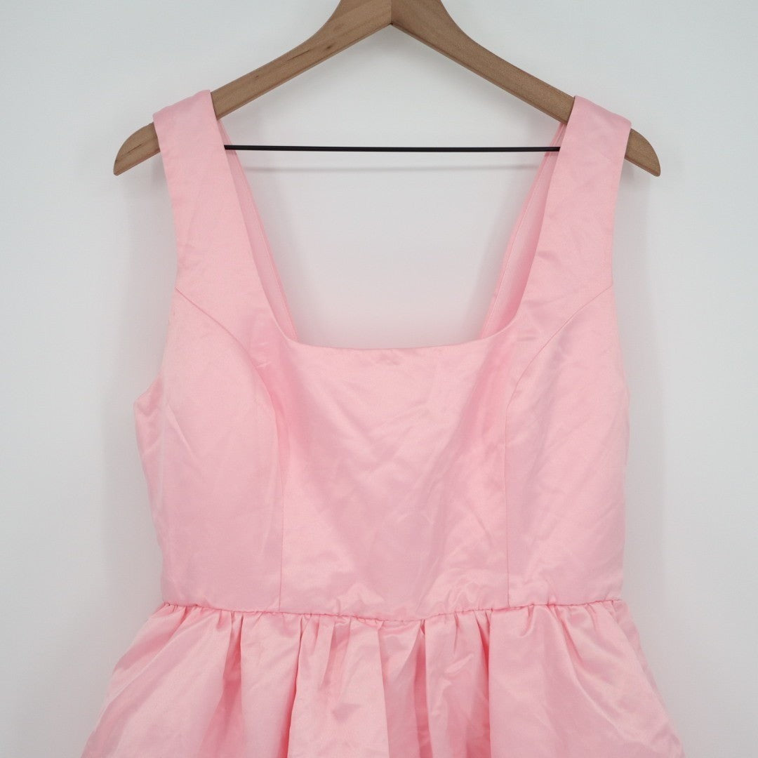 Lulus Regal Cutie Mini Dress Womens XL Light Pink Satin Square Neck Bubble Hem
