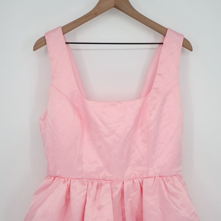 Lulus Regal Cutie Mini Dress Womens XL Light Pink Satin Square Neck Bubble Hem