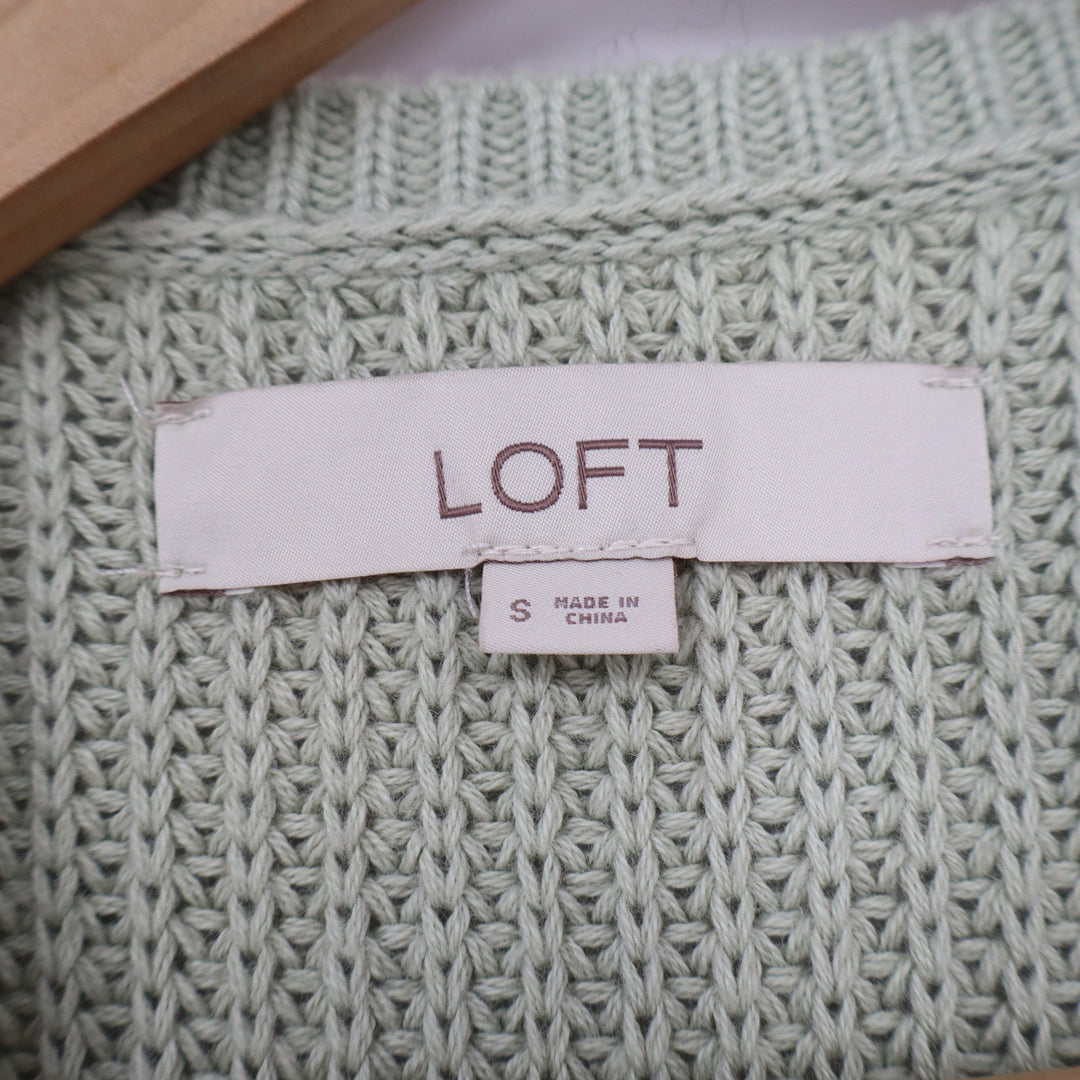 LOFT Womens Sage Green Cotton Shaker Knit Sleeveless Crew Neck Sweater Tank S