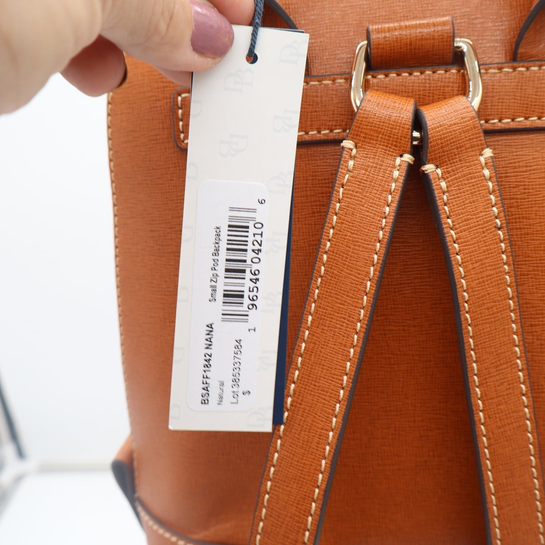 Dooney & Bourke Small Zip Pod Backpack Natural Saffiano Leather