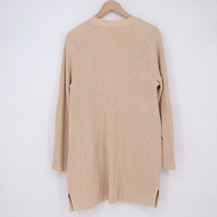 Old Navy Cardigan Women S Livaeco Beige Ribbed Knit Open Front Longline Exc