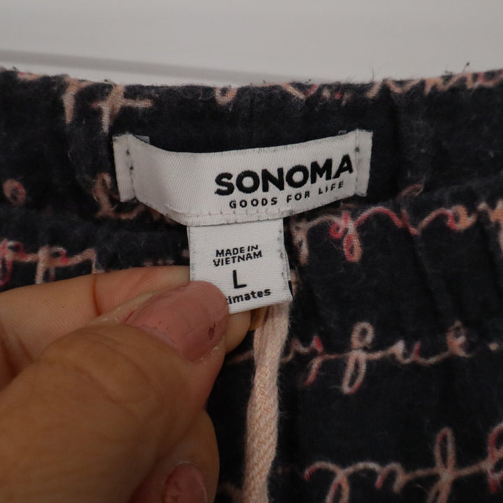 Sonoma Goods For Life Womens Large Pajama Pants Black Pink Script Print Cotton