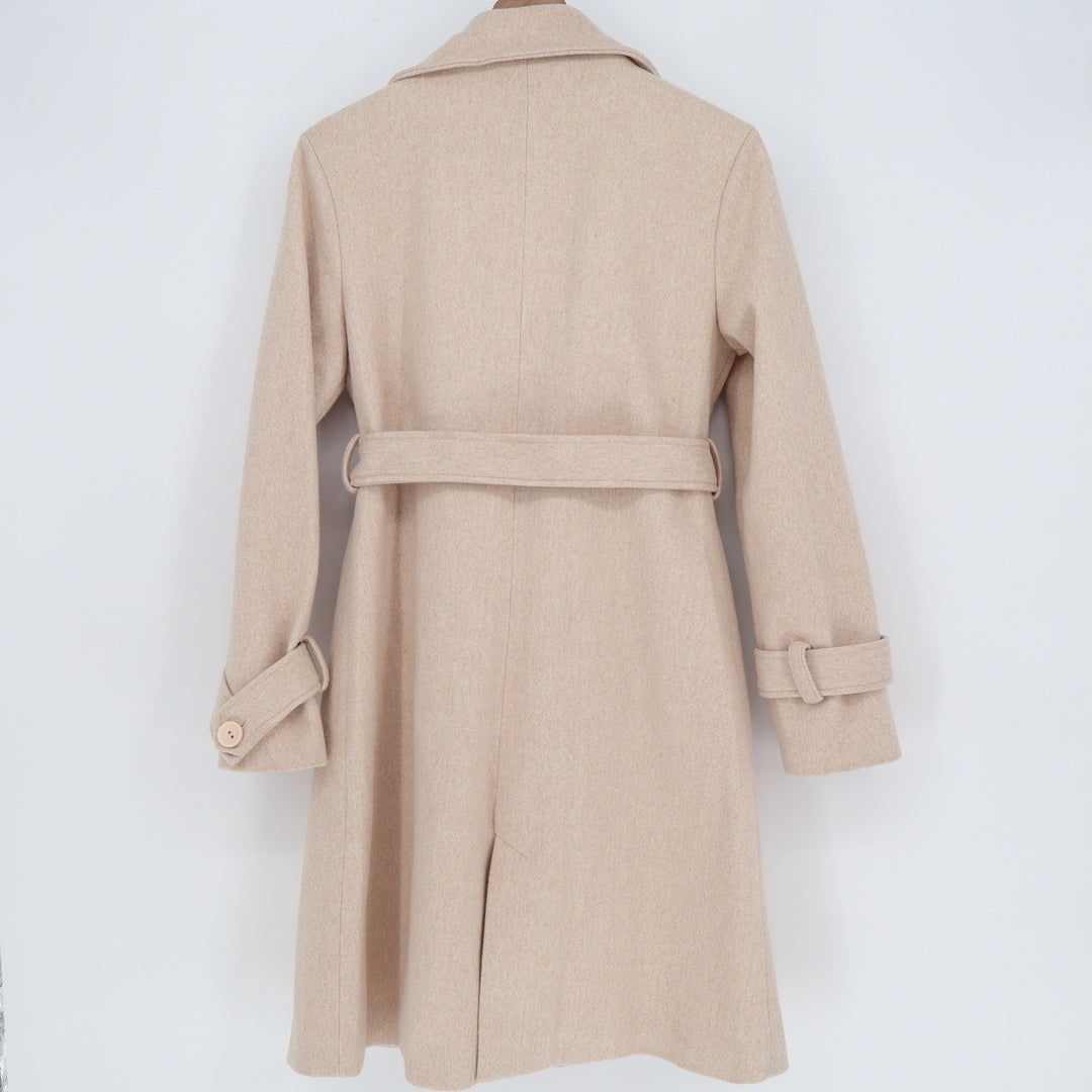 Beige Double Breasted Belted Trench Coat M2A141 Large Tan Long Sleeve Jacket
