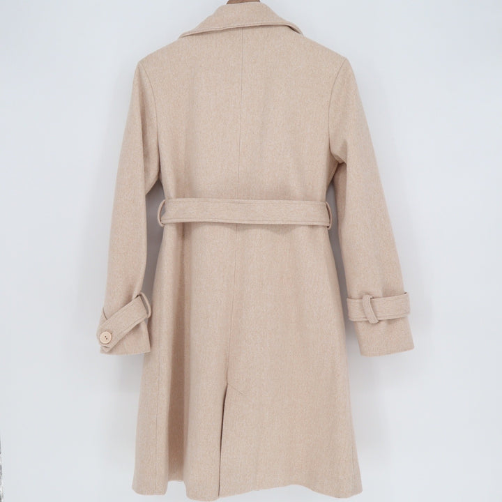 Beige Double Breasted Belted Trench Coat M2A141 Large Tan Long Sleeve Jacket