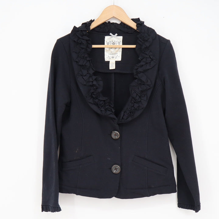 Nick & Mo Black Ruffled Shawl Collar Knit Blazer Jacket XL