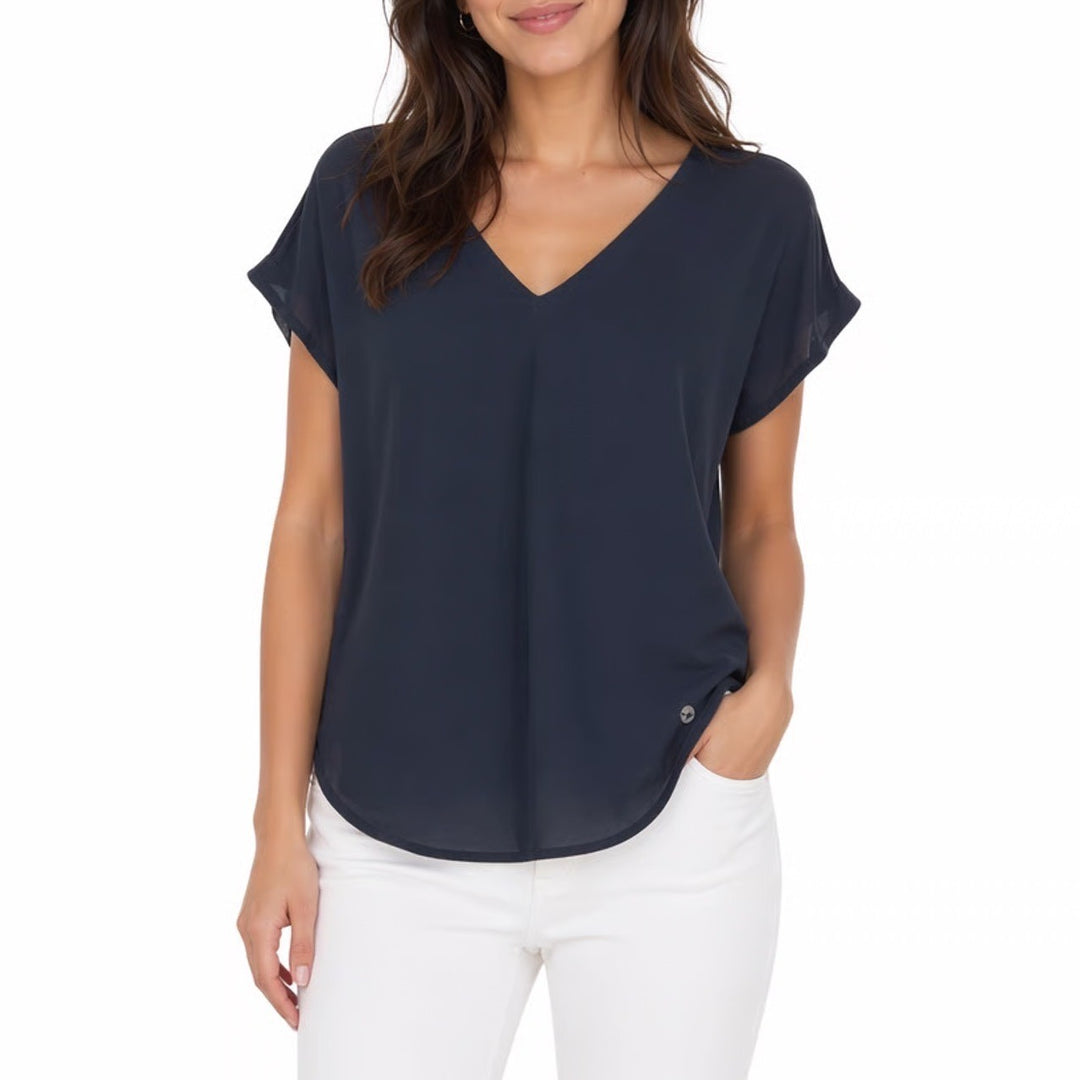 Cotton On T Shirt Womens Medium Navy Blue V Neck Short Sleeve Round Hem Classic
