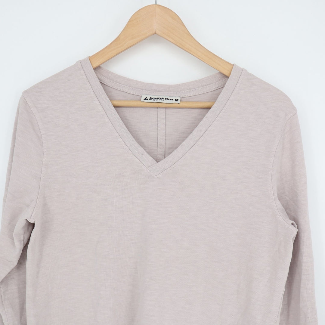 American Giant Premium Slub T-Shirt Women M Ashes Rose Cotton V-Neck Long Sleeve