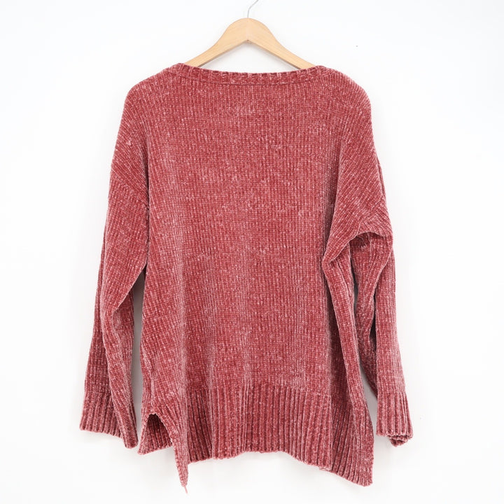 Jones New York Signature Pink Chenille Ribbed Crew Neck Sweater Womens XL