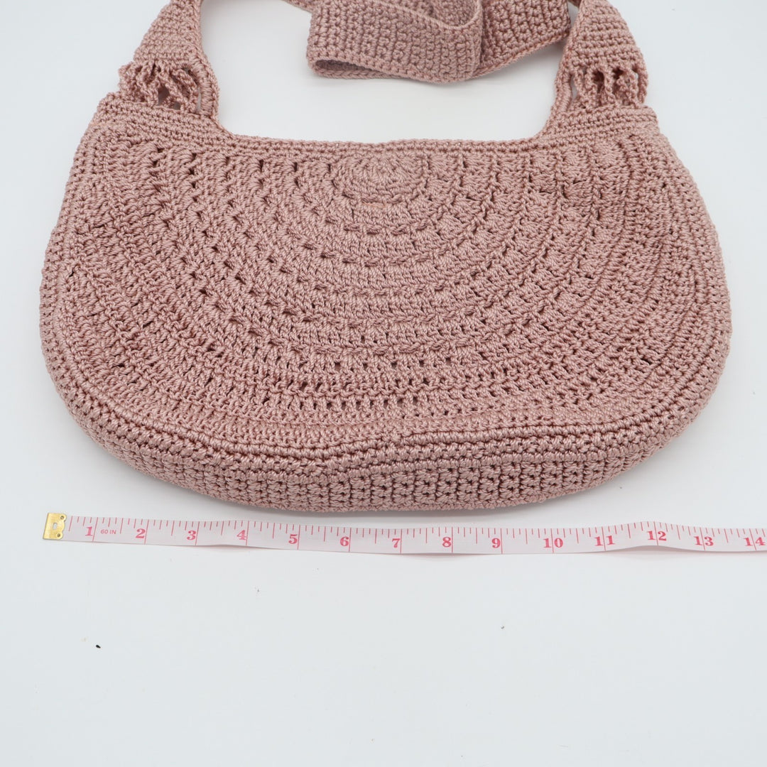 Womens Handbag Mauve Pink Crochet Knit Lined Boho Single Strap Shoulder Bag