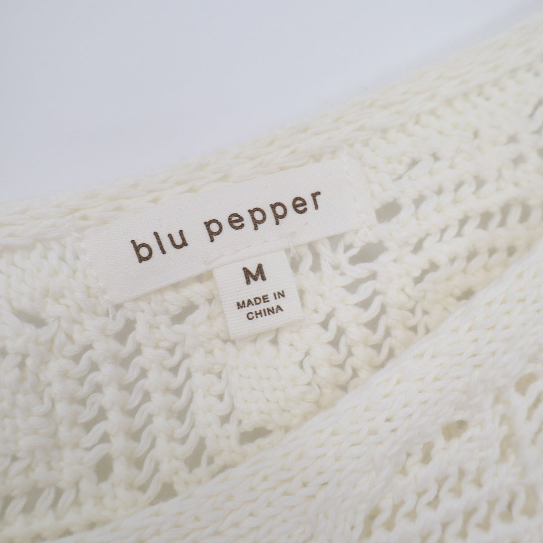 Blu Pepper Cream Ivory Diamond Crochet Pointelle Knit V-Neck Tank Top M