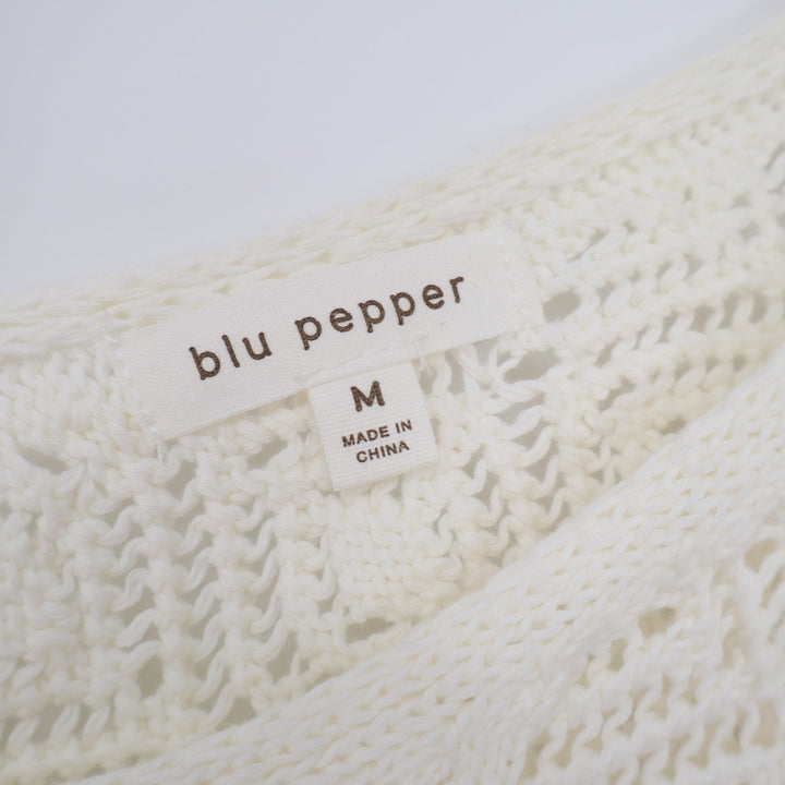 Blu Pepper Cream Ivory Diamond Crochet Pointelle Knit V-Neck Tank Top M