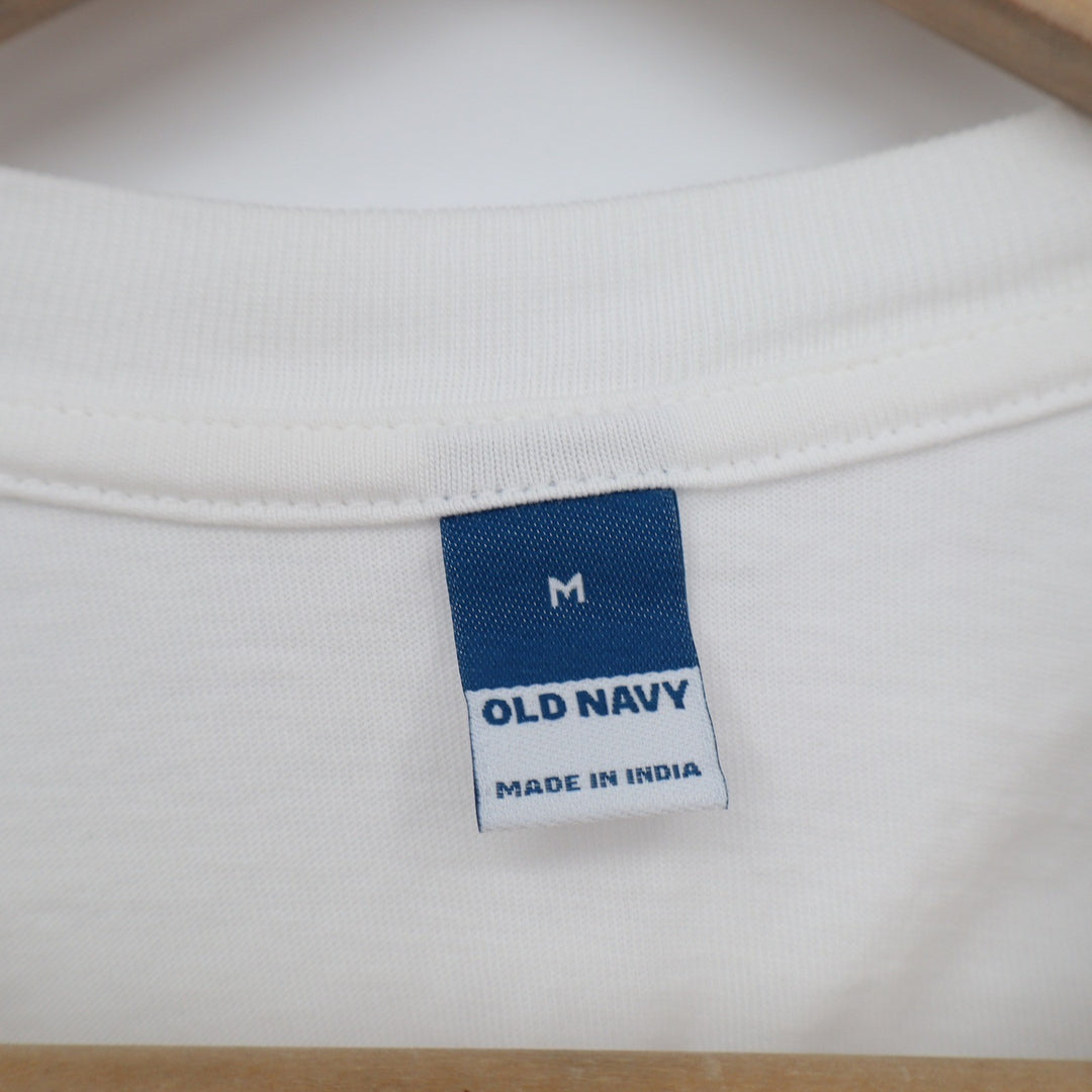 Old Navy Womens Medium Cream White 100% Cotton Boxy Crew Neck T-Shirt