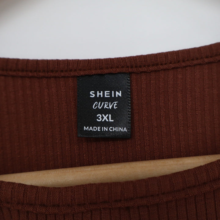 SHEIN Curve Womens 3XL Brown Ribbed Knit Asymmetric Button Front Tank Top