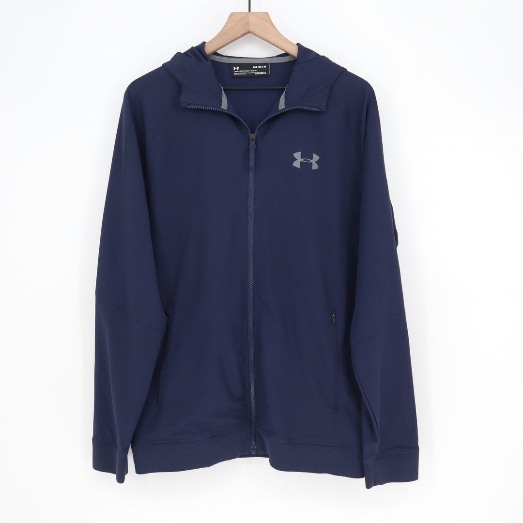 Under Armour ColdGear Mens Medium Navy Blue Full Zip Hoodie Jacket Loose Fit