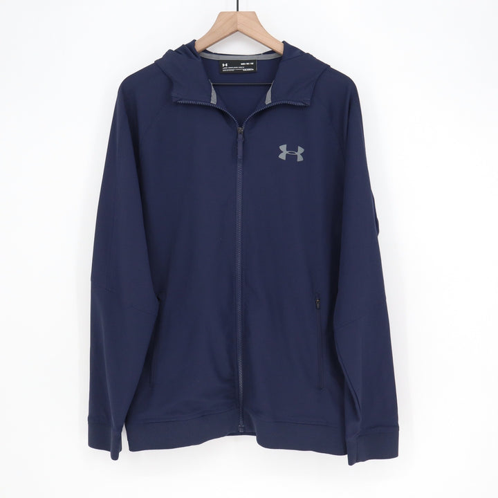Under Armour ColdGear Mens Medium Navy Blue Full Zip Hoodie Jacket Loose Fit