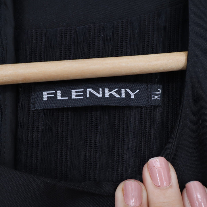 Flenkiy Black Striped Fit and Flare Dress XL Mesh 3/4 Sleeve Cut-Out Cocktail