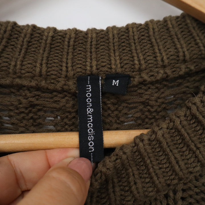 Moon & Madison Olive Green Cable Knit Sweater Crew Neck Chunky Pullover Medium