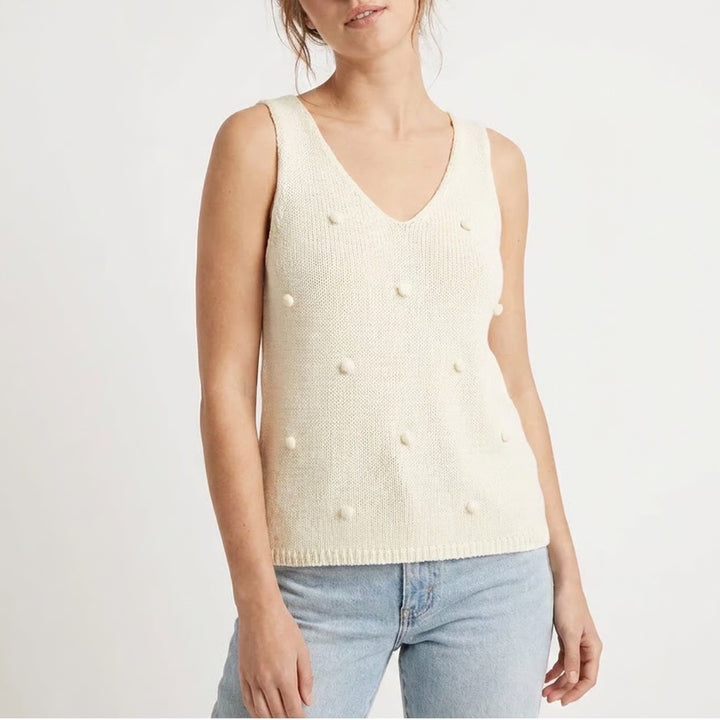 Day to Day Blu Pepper Cream Bobble Knit V-Neck Sweater Tank Top Large