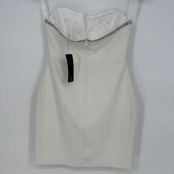 Lulus Sparkly Finesse White Rhinestone Strapless Bustier Mini Dress Size S