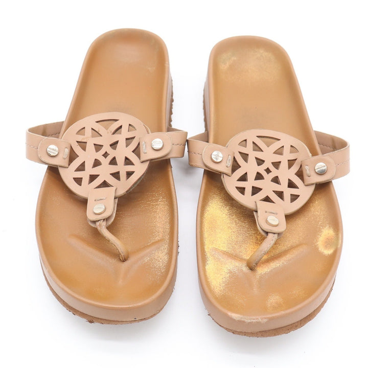 Tan Geometric Cutout Medallion Thong Sandals Womens 8.5 Platform Flip Flops