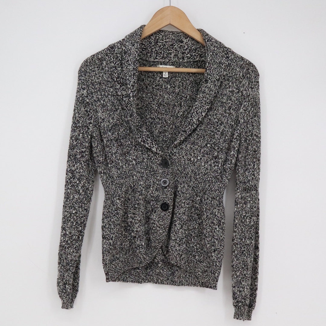 Croft & Barrow Womens Small Black White Shawl Collar Button Cardigan Sweater