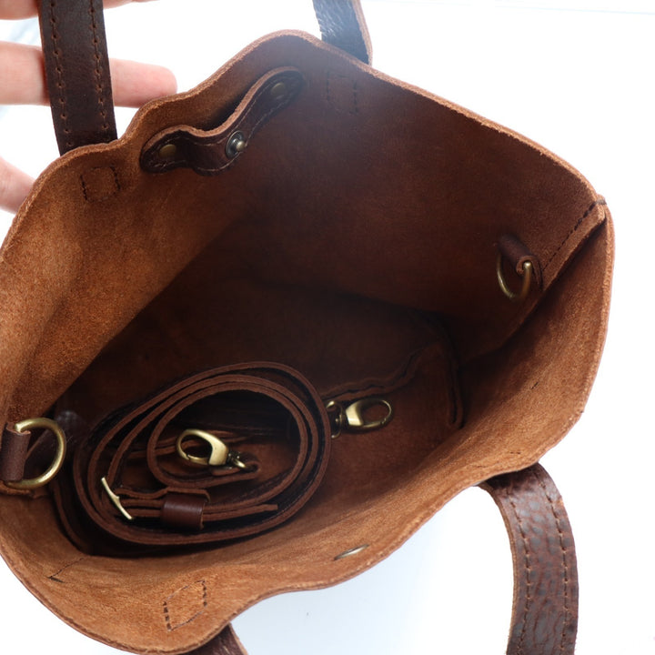 Portland Leather Goods Mini Crossbody Tote Womens Dark Brown Leather Pocket