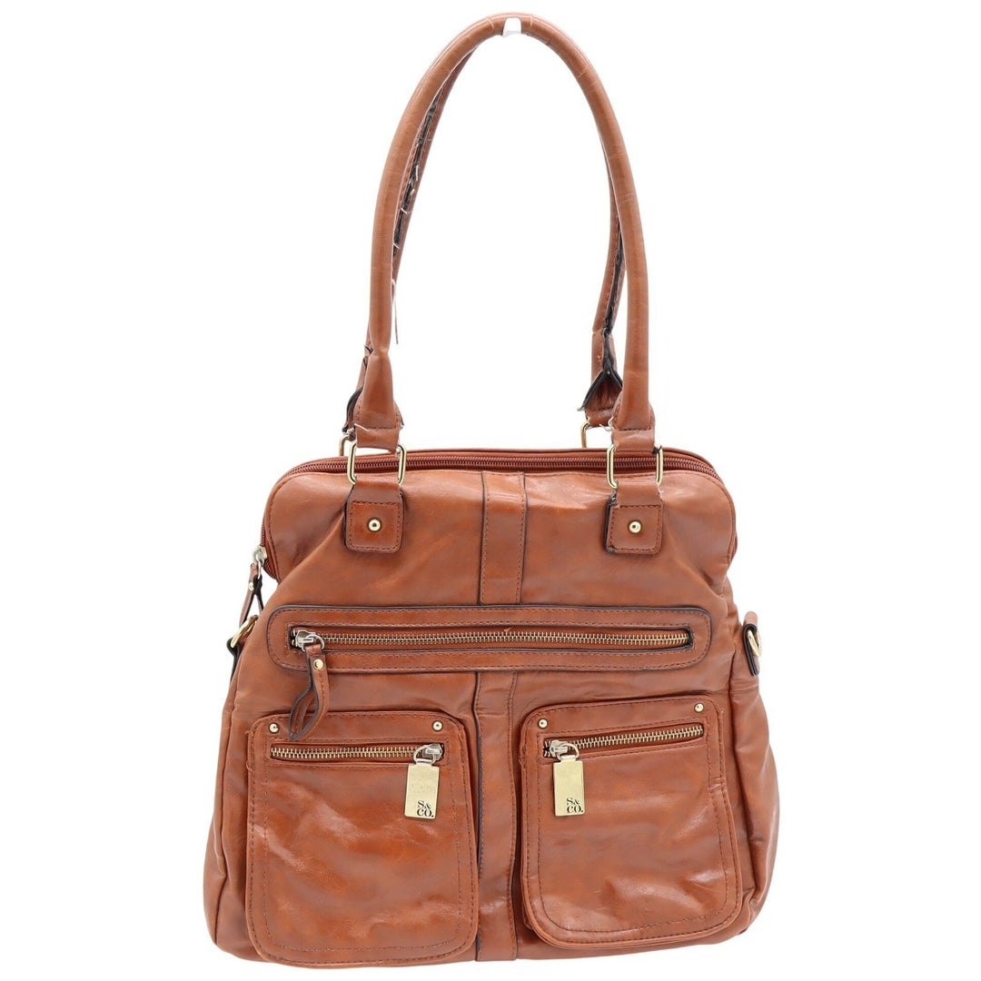 Style & Co Shoulder Bag Women's OS Cognac Multi-Pocket Faux Leather Fair