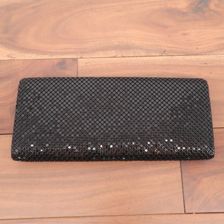 Black Metal Mesh Evening Clutch Bag with Chain Strap