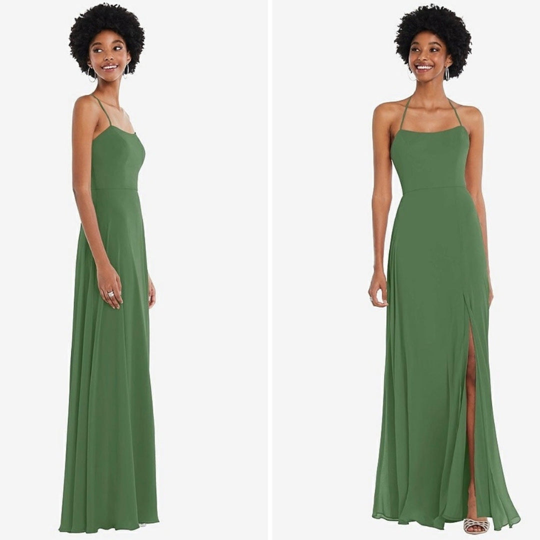After Six Scoop Neck Convertible Tie Strap Maxi Dress With Front Slit Size 14