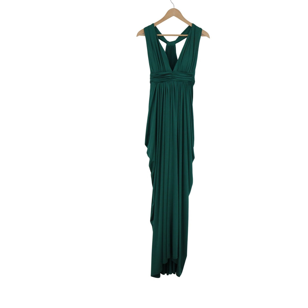 Bebe Emerald Green Draped V-Neck Maxi Dress T-Back Gown XS