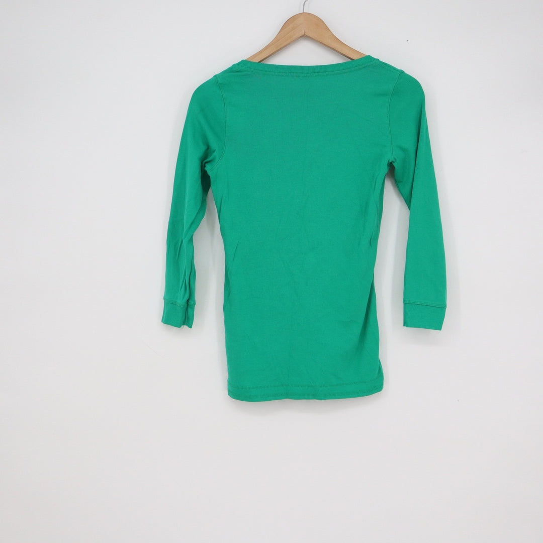 HM LOGG Womens Green Organic Cotton 3/4 Sleeve Henley Top Size S