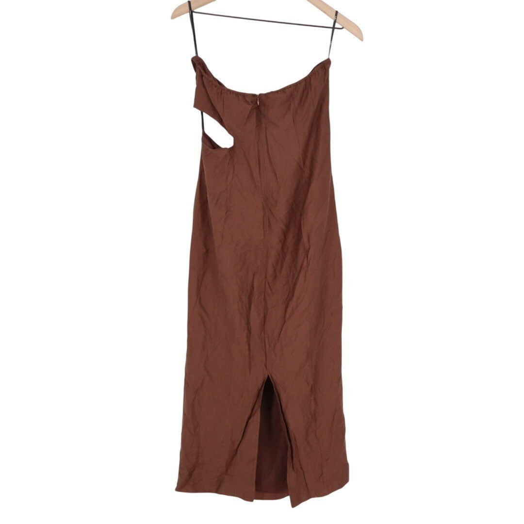 Lulus Sheath Dress Women's Large Brown Cutout Zip Back Slit Spaghetti Strap