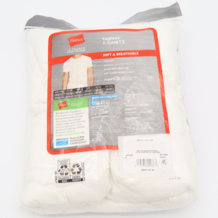 Hanes T-Shirts Mens Medium Ultimate Tagless 6-Pack White Crew Neck NEW
