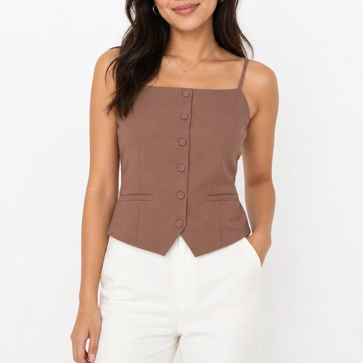 Sincerely Jules Mauve Brown Button Front Vest Cami Top Large