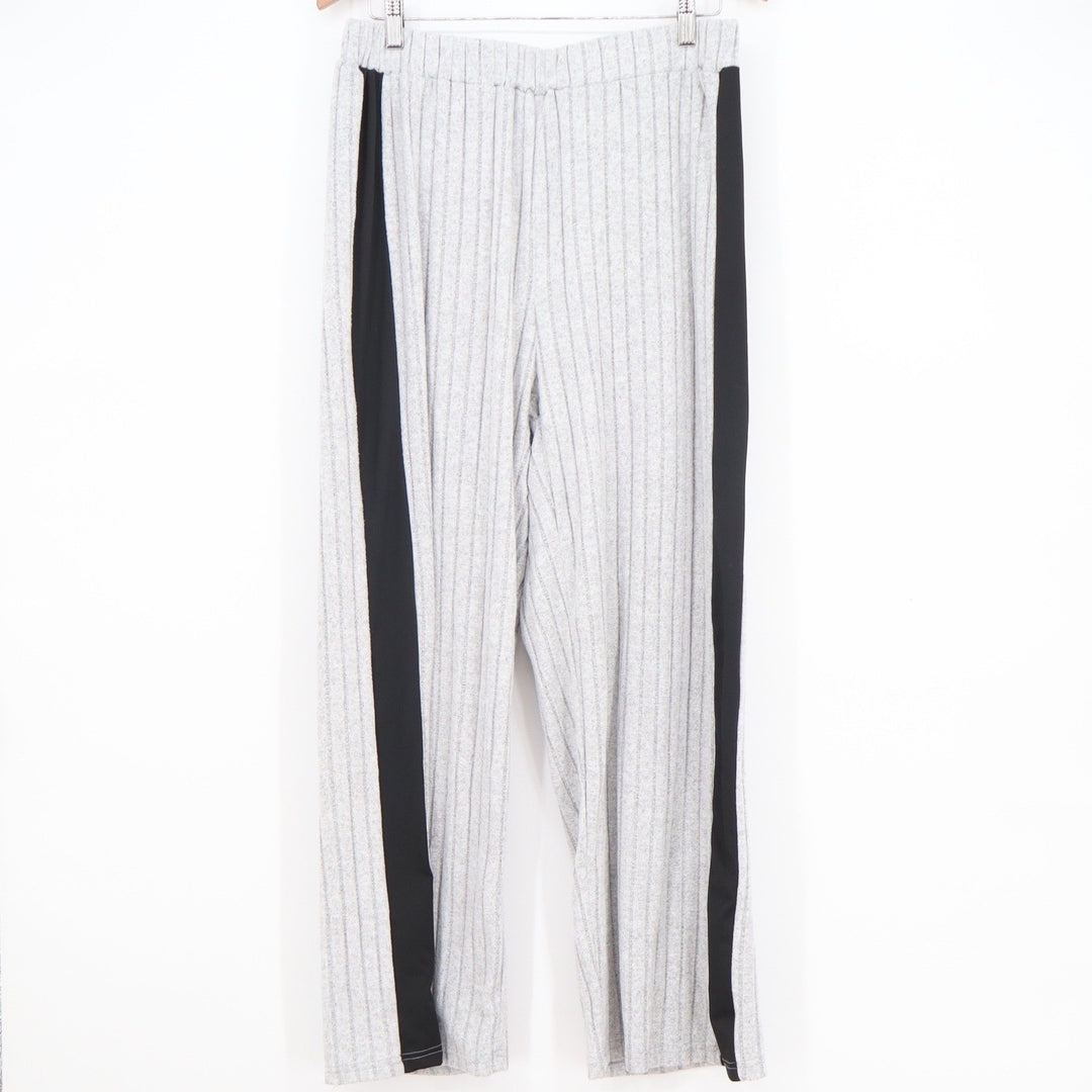 SHEIN Curve Womens 1XL Grey Ribbed Knit Side Stripe Wide Leg Lounge Pants