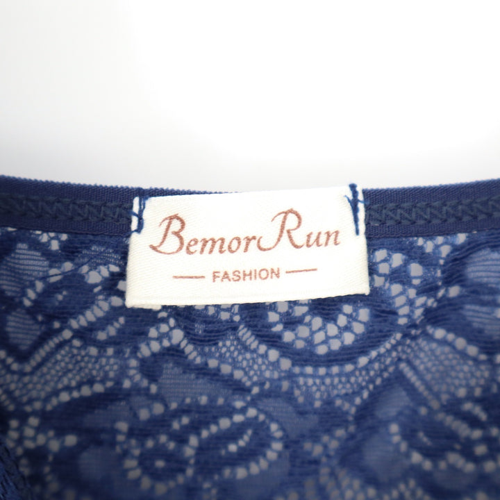 BemorRun Blue Lace Trim Chemise Nightgown Adjustable Straps Size L KLD 4294