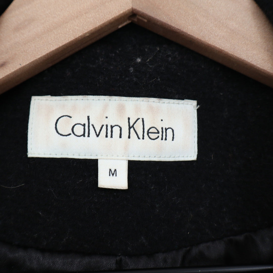 Calvin Klein Womens Black Wool Blend Belted Trench Coat Zip Front Size M