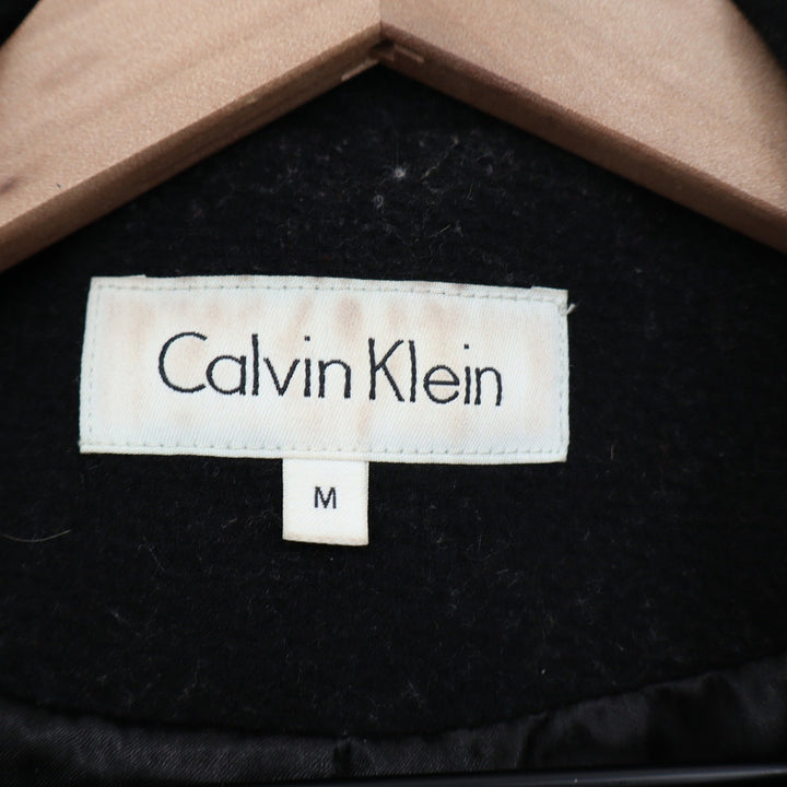 Calvin Klein Womens Black Wool Blend Belted Trench Coat Zip Front Size M