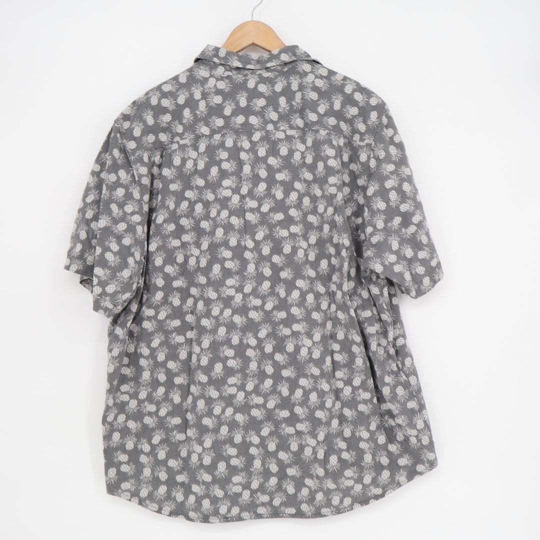 Tommy Bahama Hawaiian Shirt Mens XL Gray Pineapples Print Cotton Short Sleeve