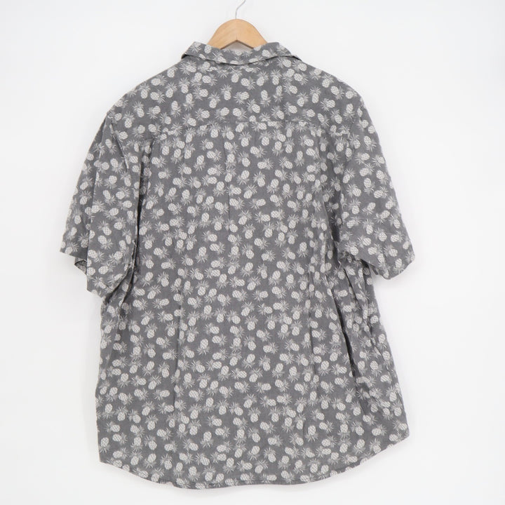 Tommy Bahama Hawaiian Shirt Mens XL Gray Pineapples Print Cotton Short Sleeve