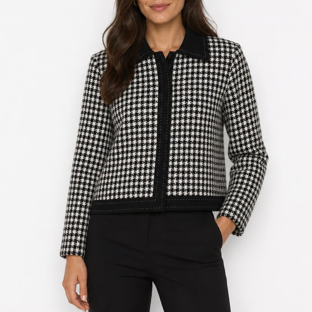 Drapers & Damons Houndstooth Blazer Jacket Black White Snap Front Size 8 Lined