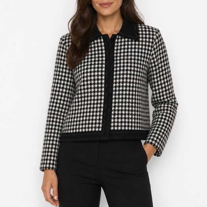 Drapers & Damons Houndstooth Blazer Jacket Black White Snap Front Size 8 Lined